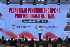 Gubernur Sumatera Utara Bobby Nasution pada Pelantikan Dewan Harian Daerah Badan Pembudayaan Kejuangan (DHD BPK) 45 Sumatera Utara masa bakti 2026-2031 di Medan, Selasa ANTARA/HO